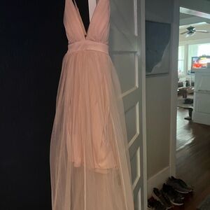 Haute Monde Blush Pink Tulle Midi Dress